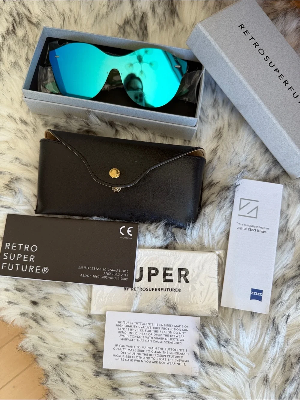 NIB RetroSuperFuture Tuttolente Mona Azure Mirrored Blue Rimless Sunglasses